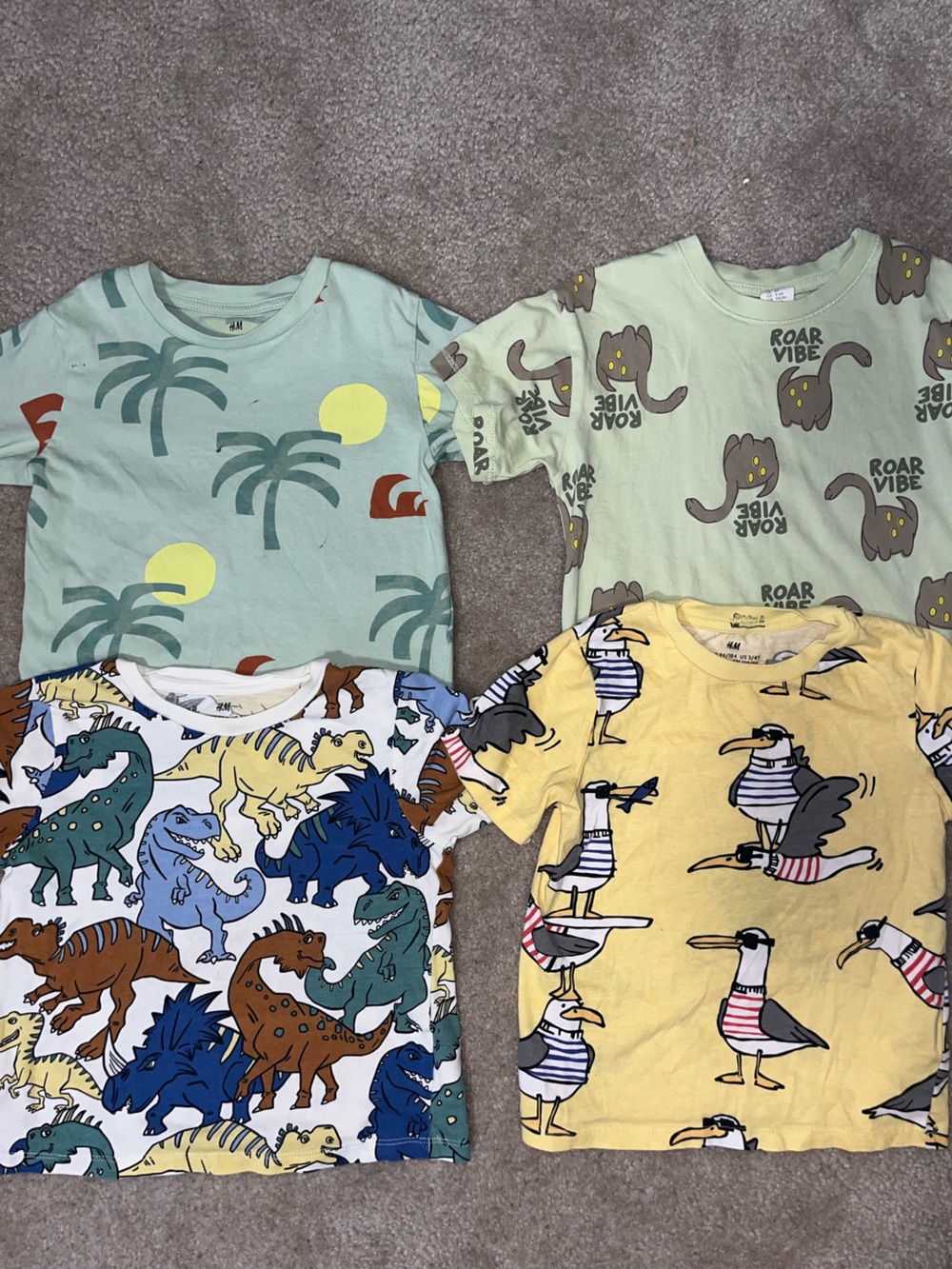 H&M Graphic Short-Sleeve Tops - Green, Seamfoam Green, Yellow, White/Multi